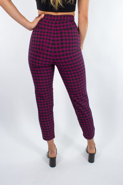 Magenta & Black Check High Waist Pant - Size XS / 25"