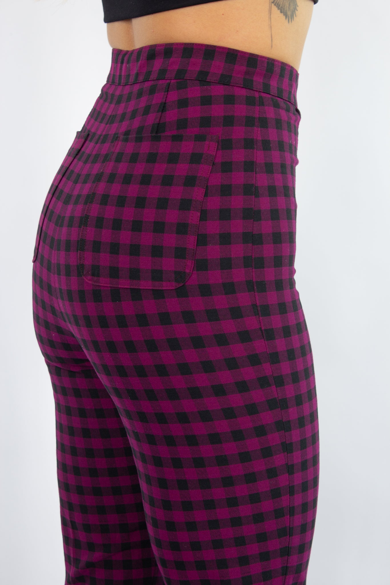 Magenta & Black Check High Waist Pant - Size XS / 25"