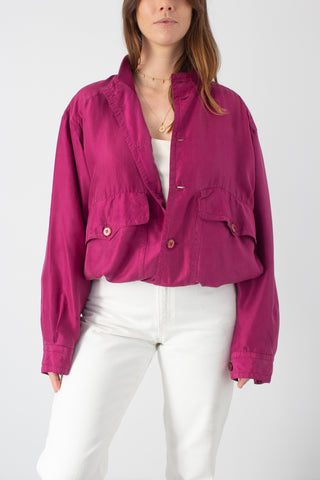 Magenta Silk Bomber Jacket - XS/S/M