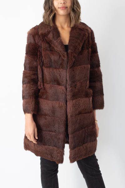 Mahogany Mid Length Fur Coat - Size S/M