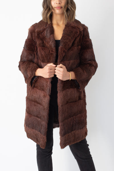 Mahogany Mid Length Fur Coat - Size S/M