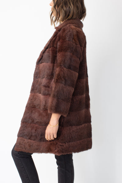 Mahogany Mid Length Fur Coat - Size S/M