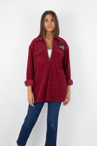 Maroon Cord 1/2 Zip Jacket - Unisex - M/L