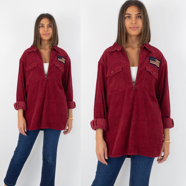 Maroon Cord 1/2 Zip Jacket - Unisex - M/L