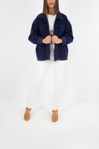 Navy Blue Cord Zip Up Jacket - Free Size