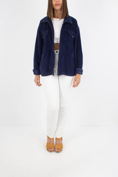 Navy Blue Cord Zip Up Jacket - Free Size