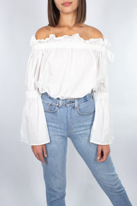 Off The Shoulder Top - White Cotton - Size