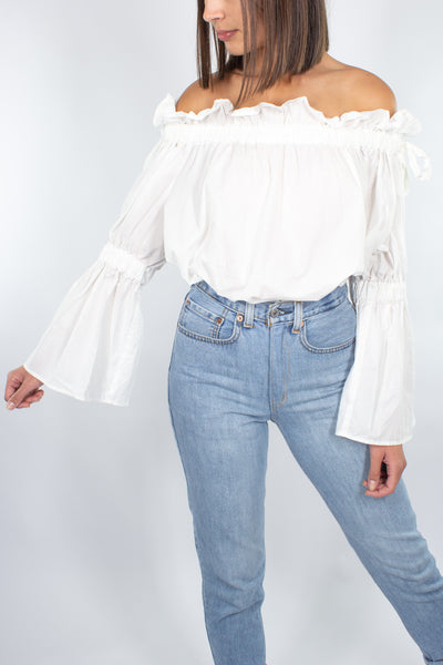 Off The Shoulder Top - White Cotton - Size