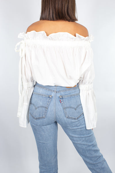 Off The Shoulder Top - White Cotton - Size
