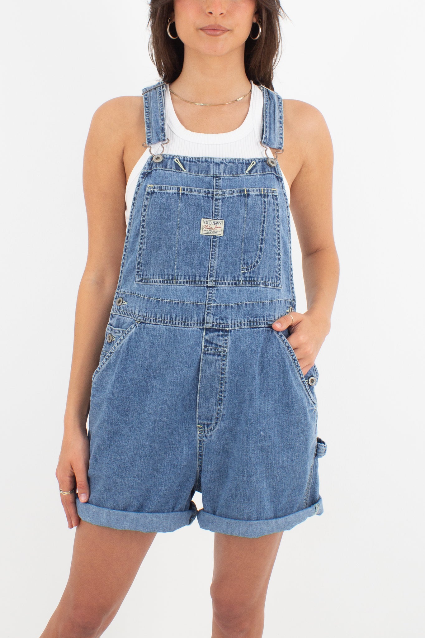 Mid Blue Short Denim Overalls - Old Navy (#14MID) - 4 Sizes S, M, L & XL