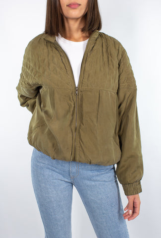 Olive Green Silk Bomber Jacket - Free Size