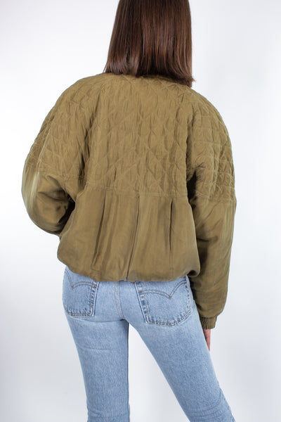 Olive Green Silk Bomber Jacket - Free Size