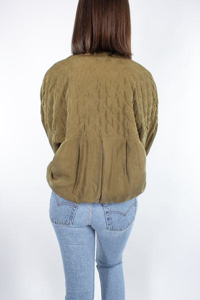 Olive Green Silk Bomber Jacket - Free Size