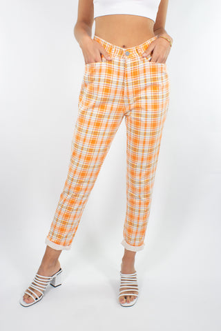 Orange & White Gingham Check Pant - Size S / 27"