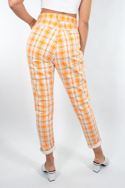 Orange & White Gingham Check Pant - Size S / 27"