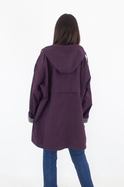 90s Oversized Purple Hooded Jacket with Check Print Detail - Size S/M/L/XL