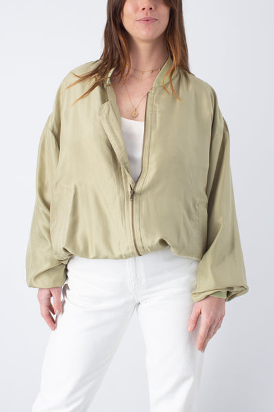 Pale Green Silk Bomber Jacket - Free Size