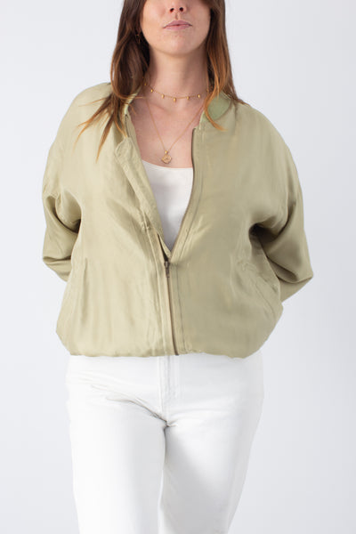 Pale Green Silk Bomber Jacket - Free Size