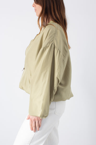 Pale Green Silk Bomber Jacket - Free Size