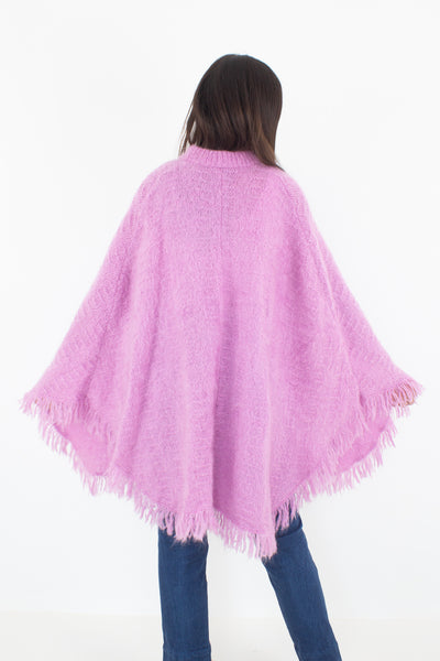 60s Pink Mohair Wool Cape - Free Size