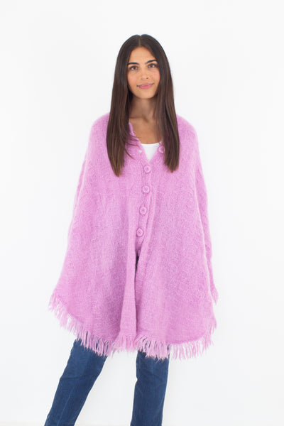 60s Pink Mohair Wool Cape - Free Size