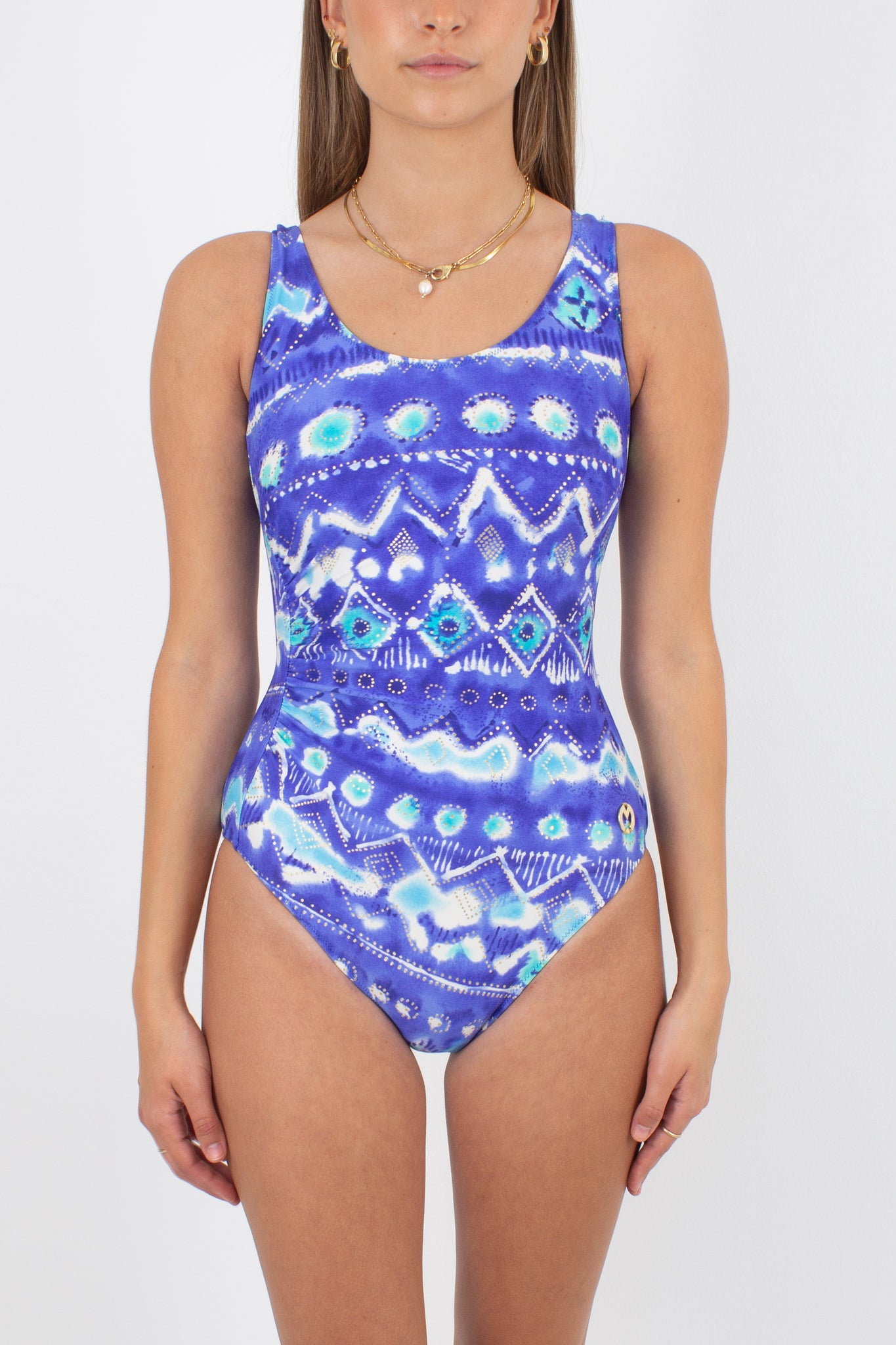 80s/90s Purple Abstract Swimsuit One Piece - Size XS & S