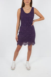 Purple Crochet Mini Dress - Size S