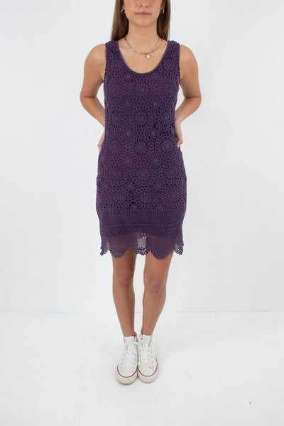Purple Crochet Mini Dress - Size S