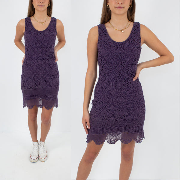 Purple Crochet Mini Dress - Size S