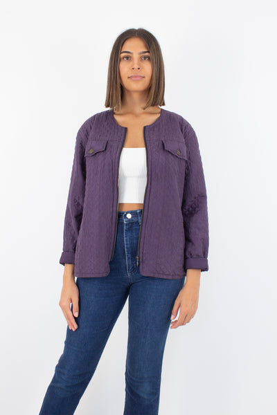 Purple Silk Quilted Jacket - Size L