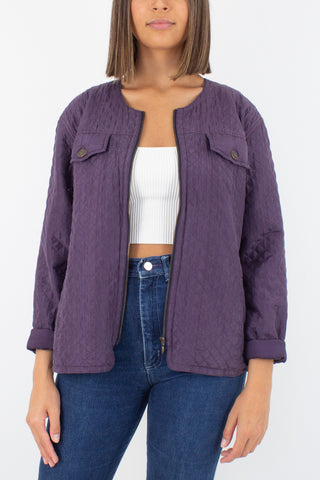 Purple Silk Quilted Jacket - Size L
