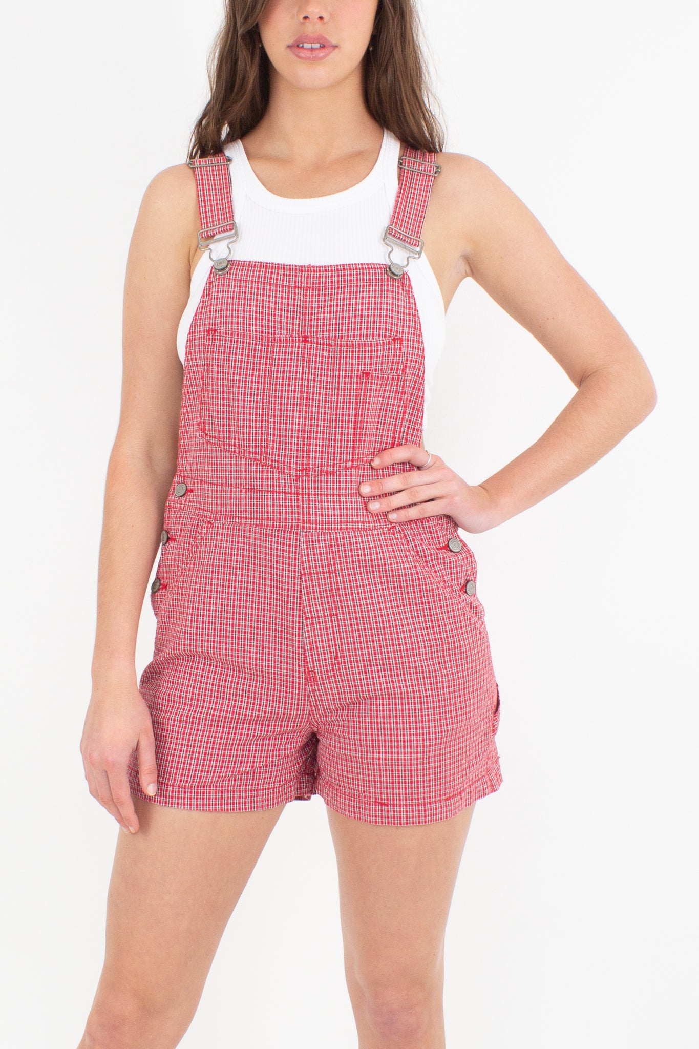 Red & Black Gingham Check Overalls - 2 Sizes S & L