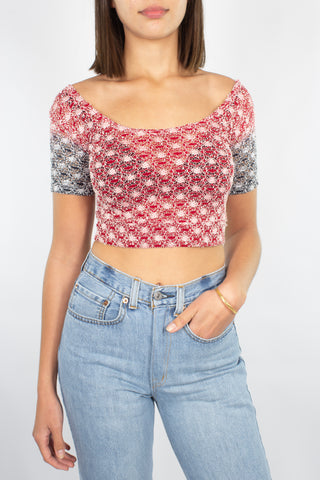 Red & Black Lace Midriff Top - Size XS/S