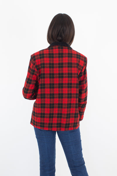 Red & Black Wool Tartan Plaid Blazer - Size M