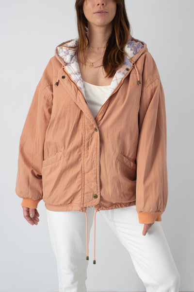 Reversible Peach Print Hooded Jacket - Free Size