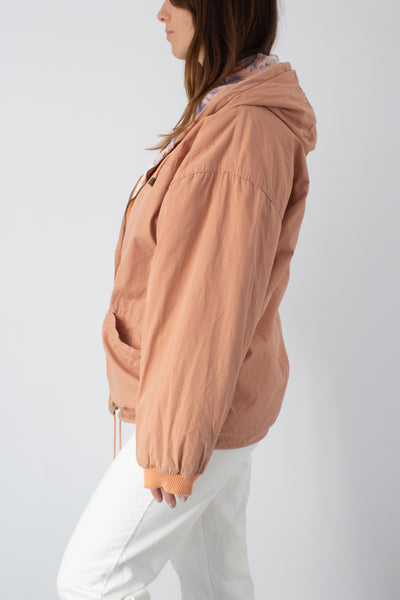 Reversible Peach Print Hooded Jacket - Free Size