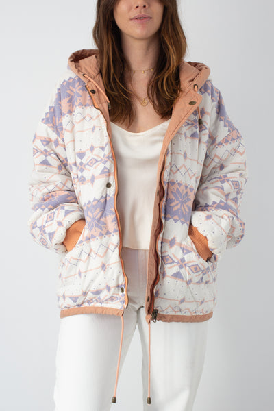 Reversible Peach Print Hooded Jacket - Free Size