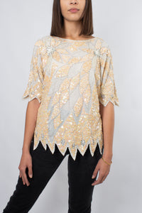 Sequinned Blouse - Cream & White - Size XS/S/M