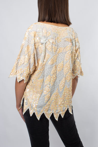 Sequinned Blouse - Cream & White - Size XS/S/M