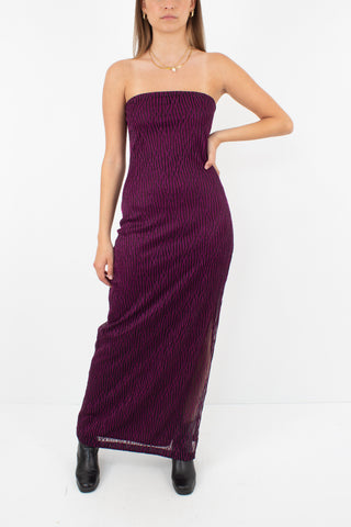 Strapless Pink & Plum Sparkle Stretch Maxi Dress - Size S