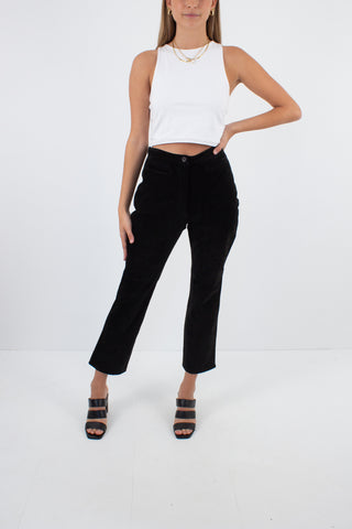 Black Cropped Suede Leather Pants - High Waist - Size S / 26"