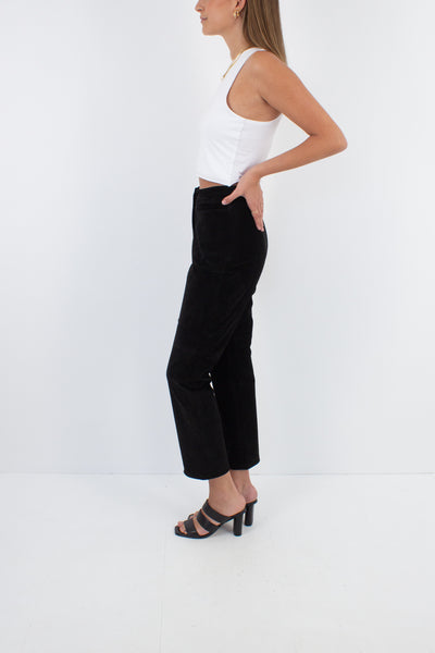 Black Cropped Suede Leather Pants - High Waist - Size S / 26"