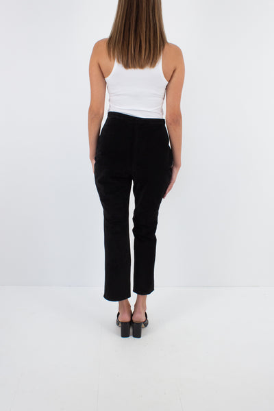 Black Cropped Suede Leather Pants - High Waist - Size S / 26"