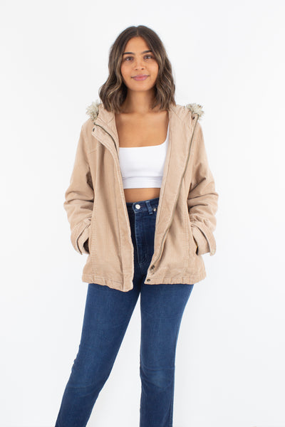 Tan Cord Hooded Jacket - Size M/L