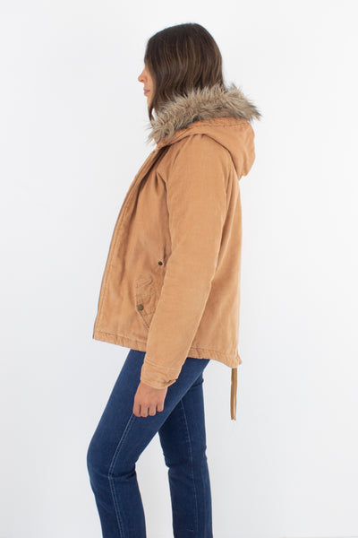 Tan Cord Hooded Jacket - Size S/M