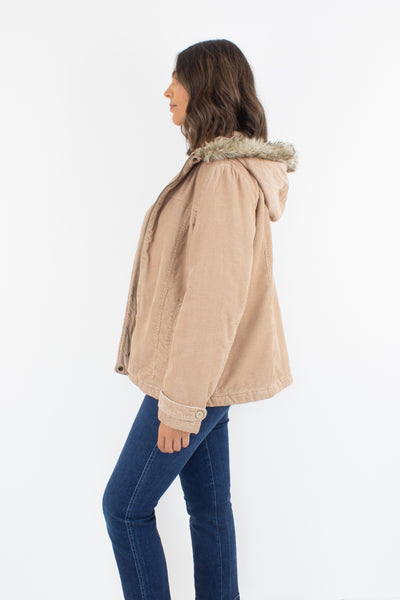 Tan Cord Hooded Jacket - Size M/L