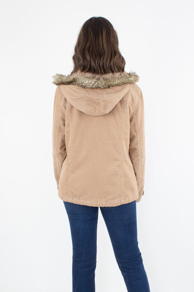 Tan Cord Hooded Jacket - Size M/L