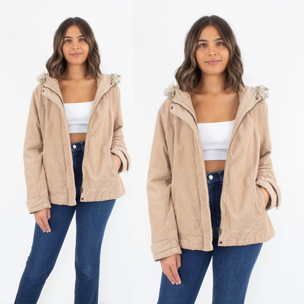 Tan Cord Hooded Jacket - Size M/L