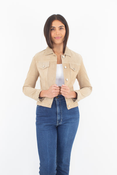 90s/Y2K Tan Suede Leather Cropped Jacket - Size XXS/XS