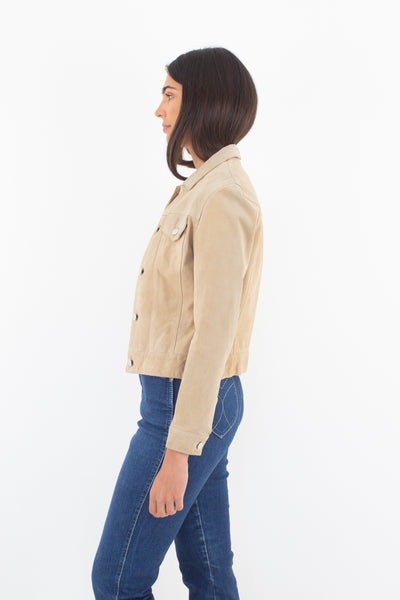 90s/Y2K Tan Suede Leather Cropped Jacket - Size XXS/XS